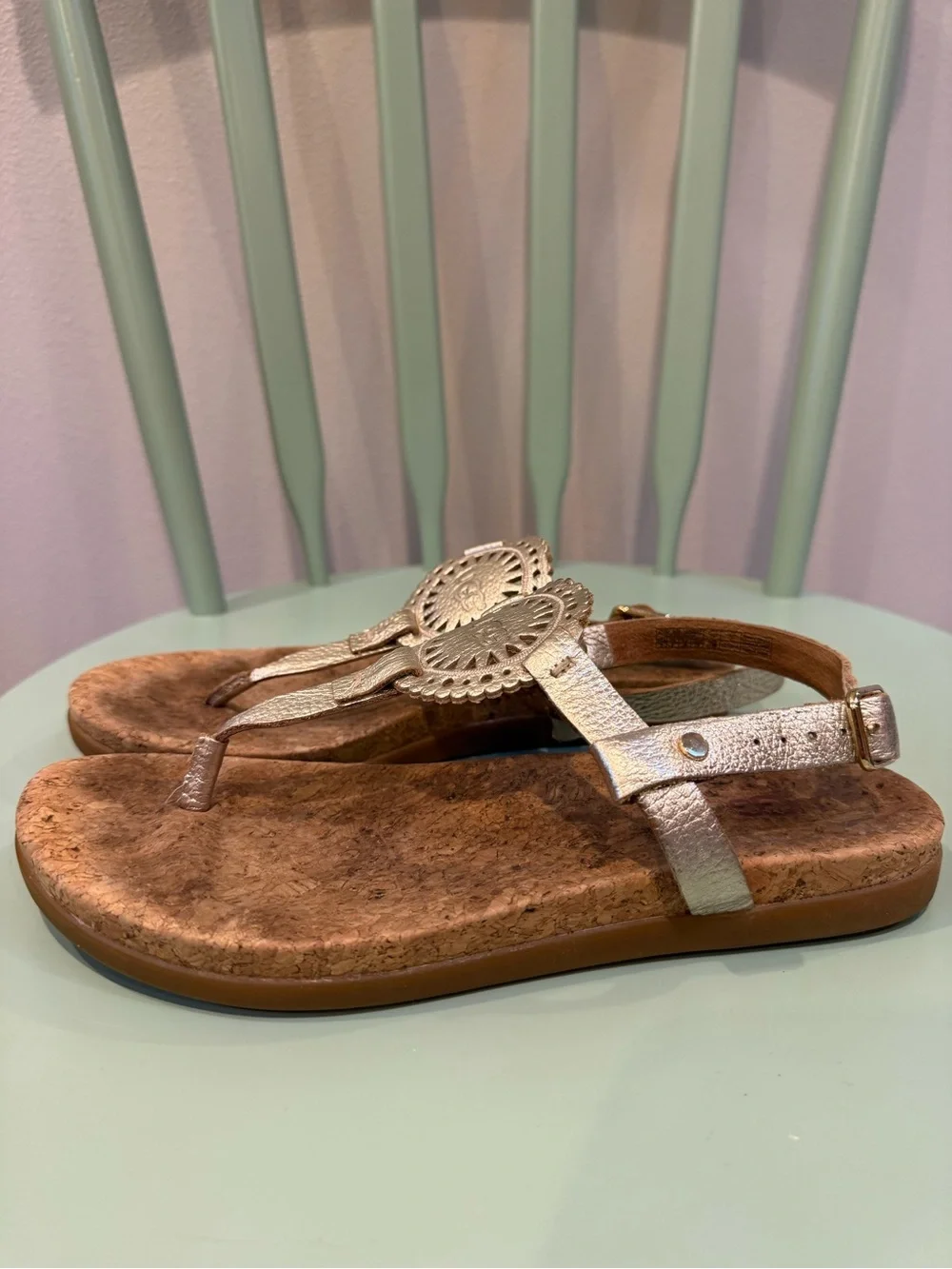 Ayden II Metallic Gold Cork T-Strap Sandals